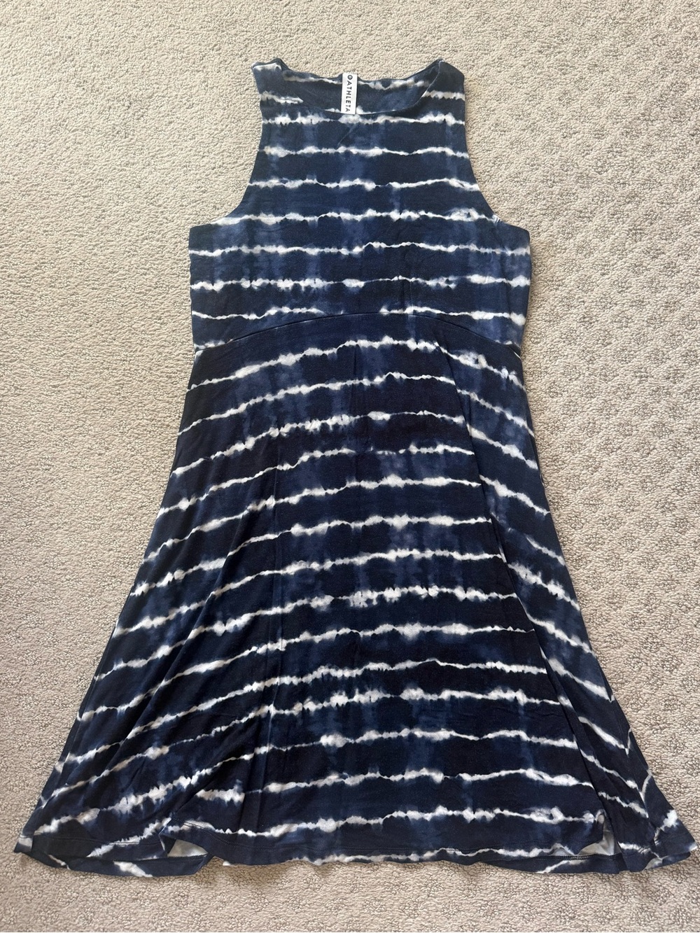 Athleta Santorini Navy and White Tie-Dye Tank Dress